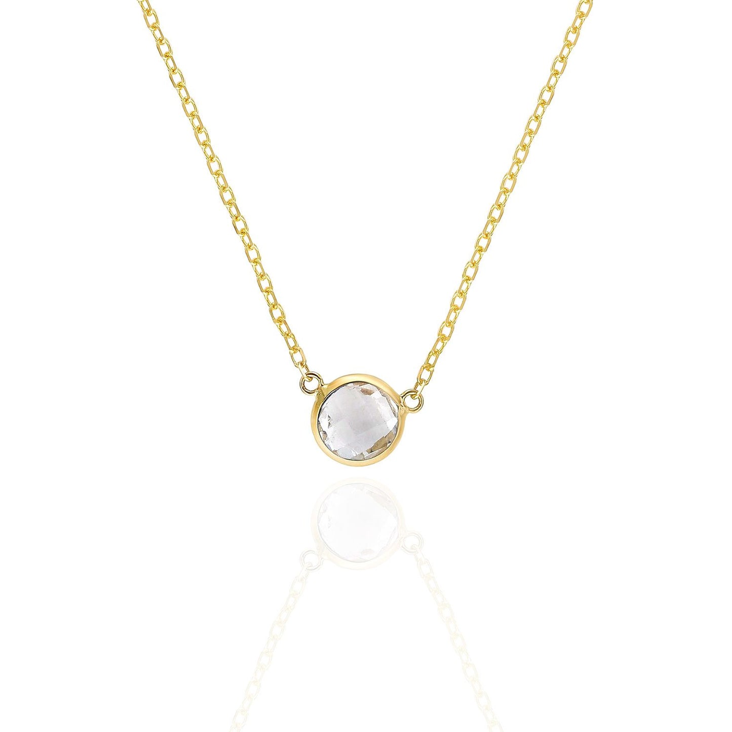 14K Yellow Gold 1Ct Bezel Set Colored Gem Birthstone Necklace Chain 15"-17"
