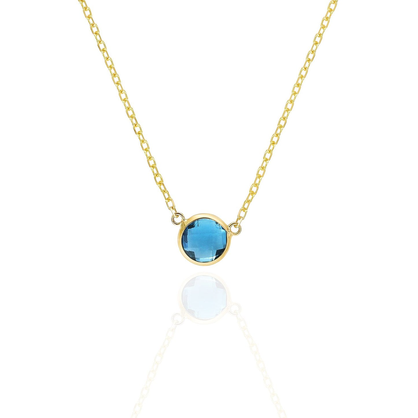 14K Yellow Gold 1Ct Bezel Set Colored Gem Birthstone Necklace Chain 15"-17"