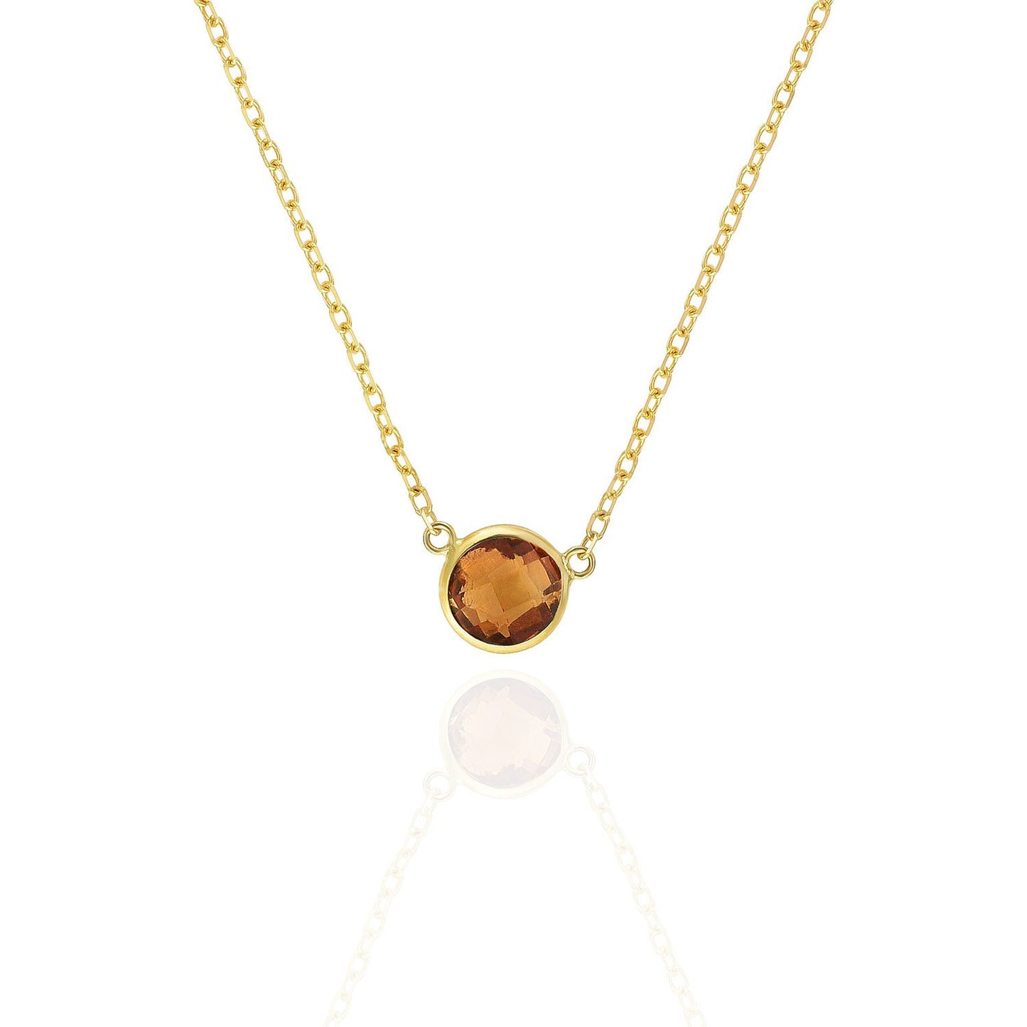 14K Yellow Gold 1Ct Bezel Set Colored Gem Birthstone Necklace Chain 15"-17"