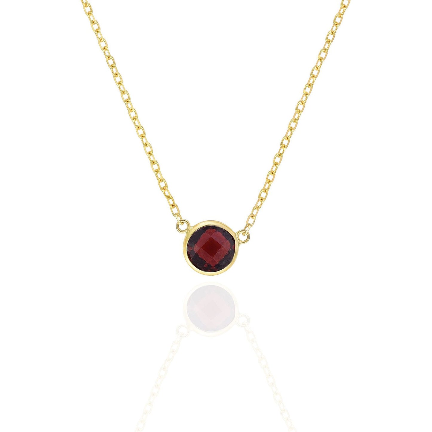 14K Yellow Gold 1Ct Bezel Set Colored Gem Birthstone Necklace Chain 15"-17"