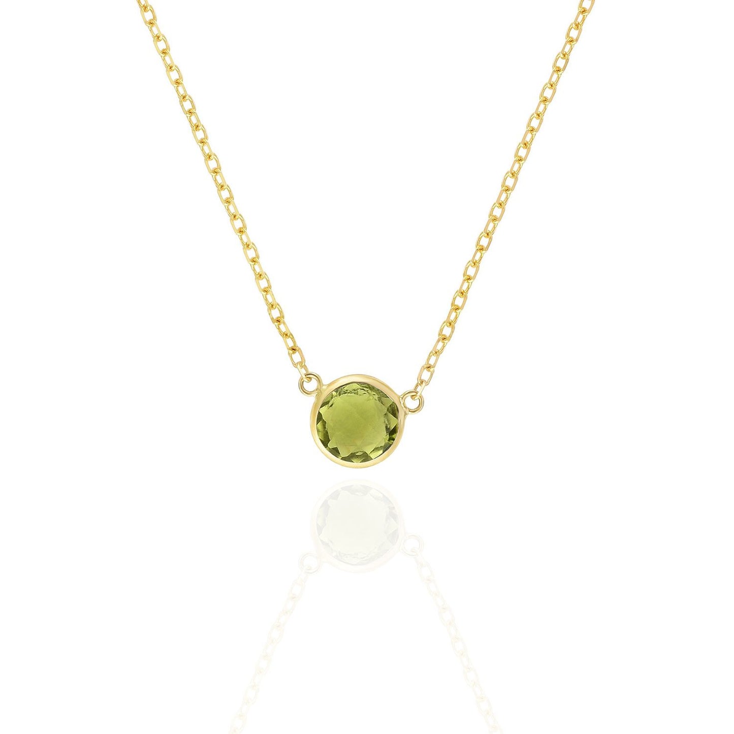 14K Yellow Gold 1Ct Bezel Set Colored Gem Birthstone Necklace Chain 15"-17"