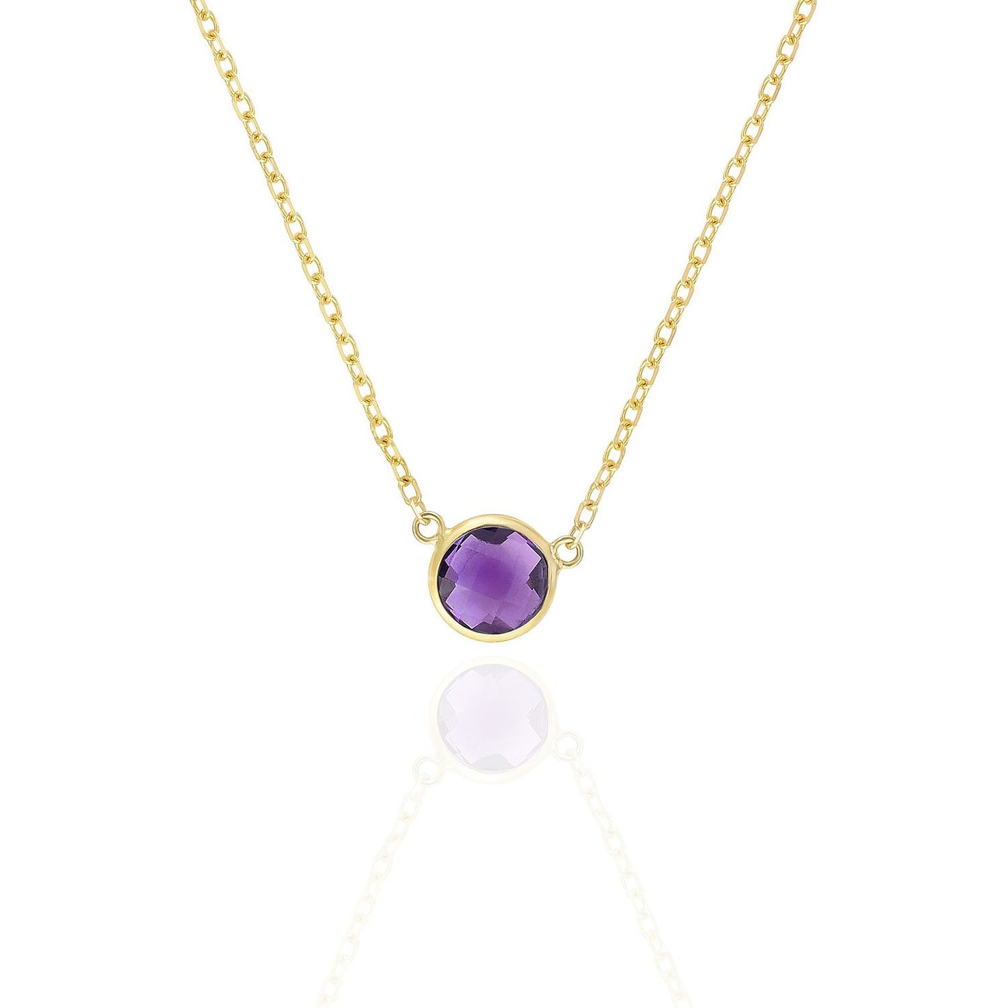 14K Yellow Gold 1Ct Bezel Set Colored Gem Birthstone Necklace Chain 15"-17"