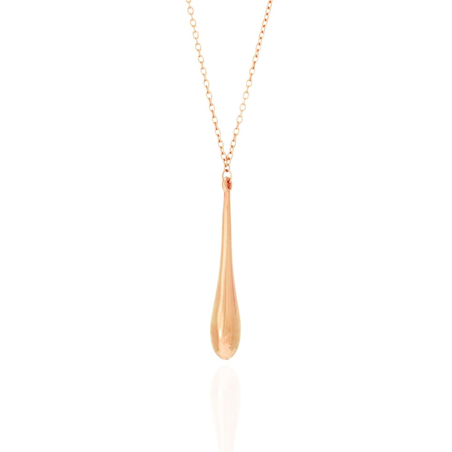 14K Yellow White Rose Gold Shiny Long Puffed Teardrop Pendant Necklace 18"