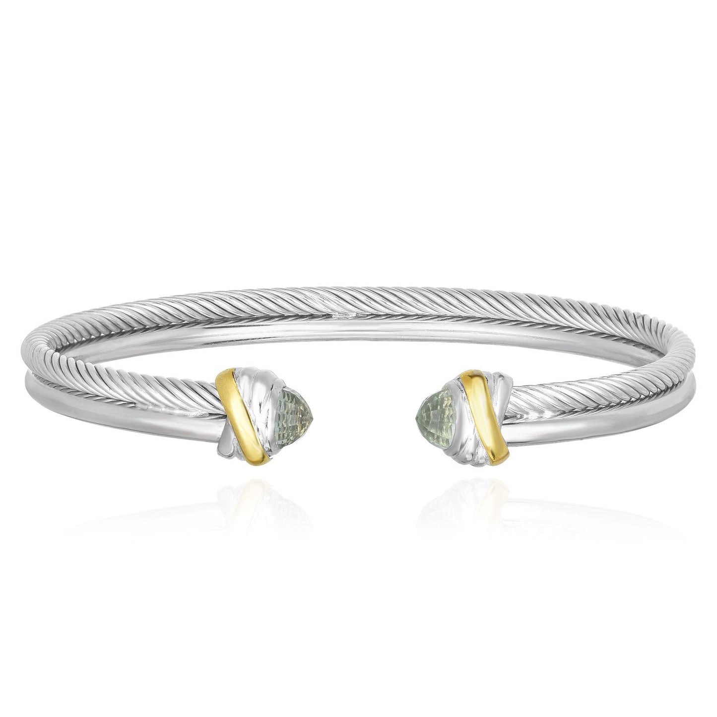 18K Yellow Gold 925 Silver Double Strand Twisted Cable Gem Stone Italian Bangle