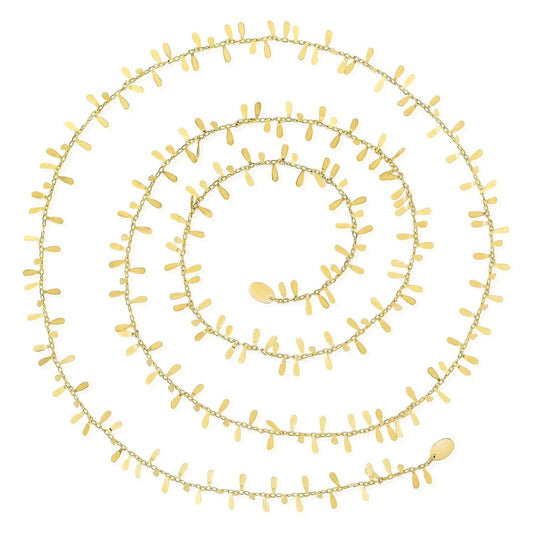14K Yellow Gold Cable Leaf Petal Necklace (Solid Links) 38"