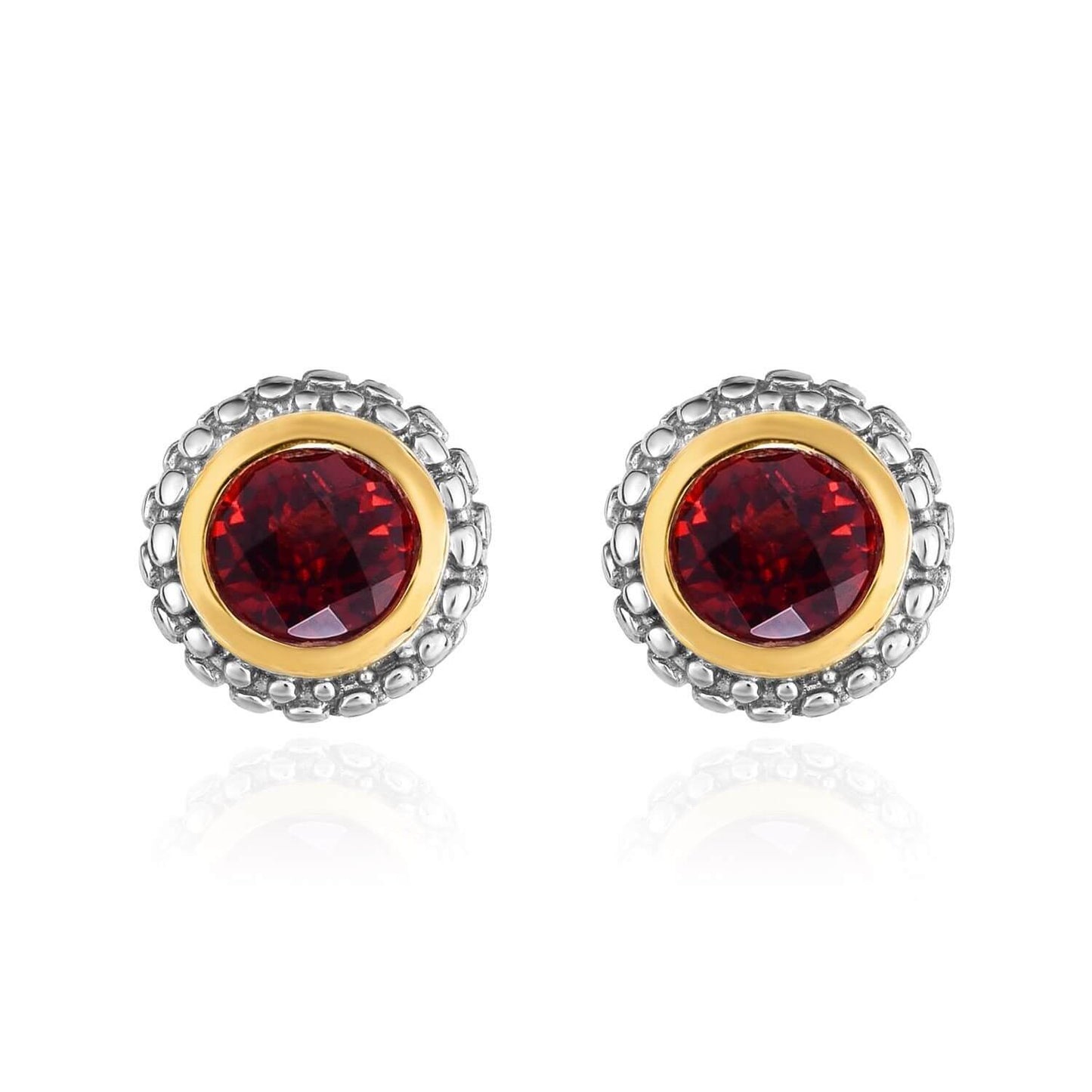 18K Yellow Gold 925 Sterling Silver Bezel Set 1CT Gemstone Halo Stud Earrings