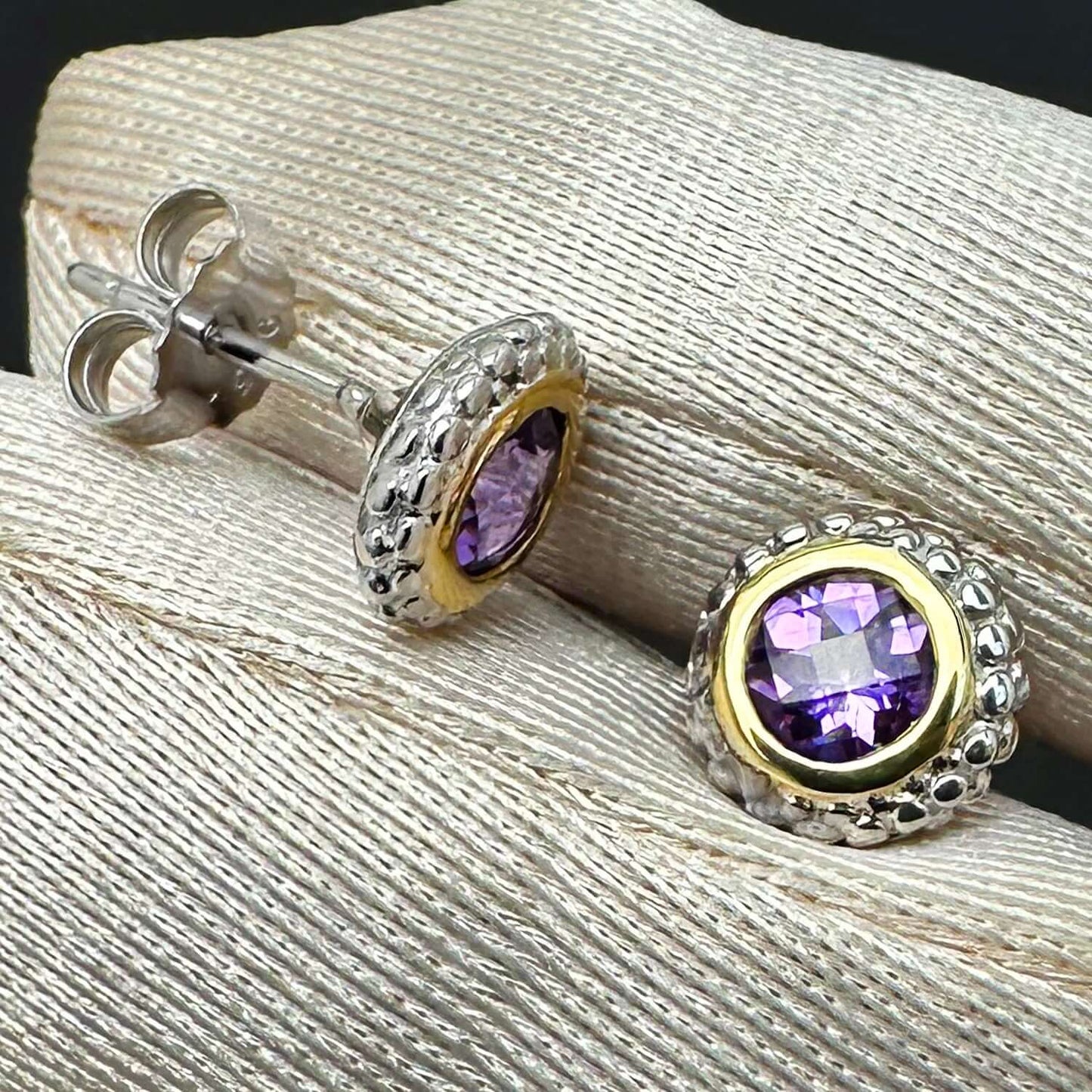 18K Yellow Gold 925 Sterling Silver Bezel Set 1CT Gemstone Halo Stud Earrings