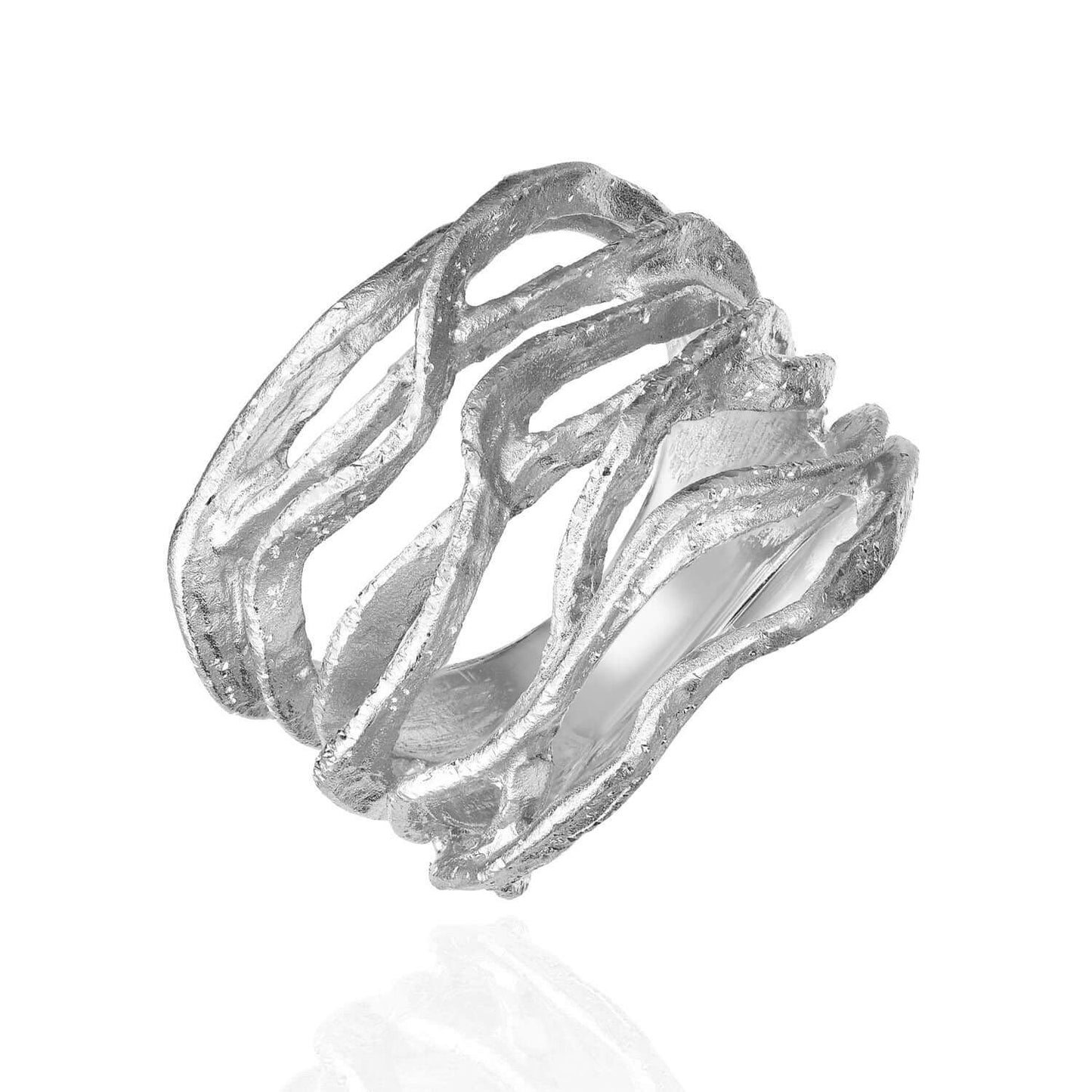 925 Sterling Silver Rhodium Finish Textured Waves Sparkle Ring Size 7