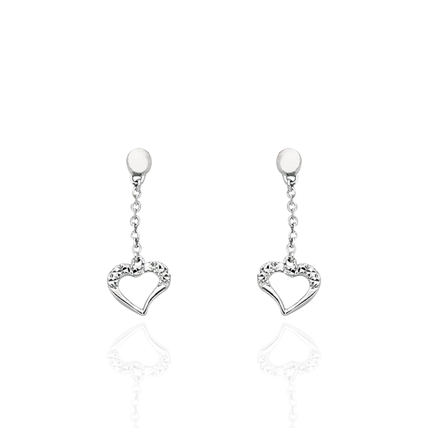 14K Real Gold White Shiny Cable Chain Small Drop Open Heart Earrings