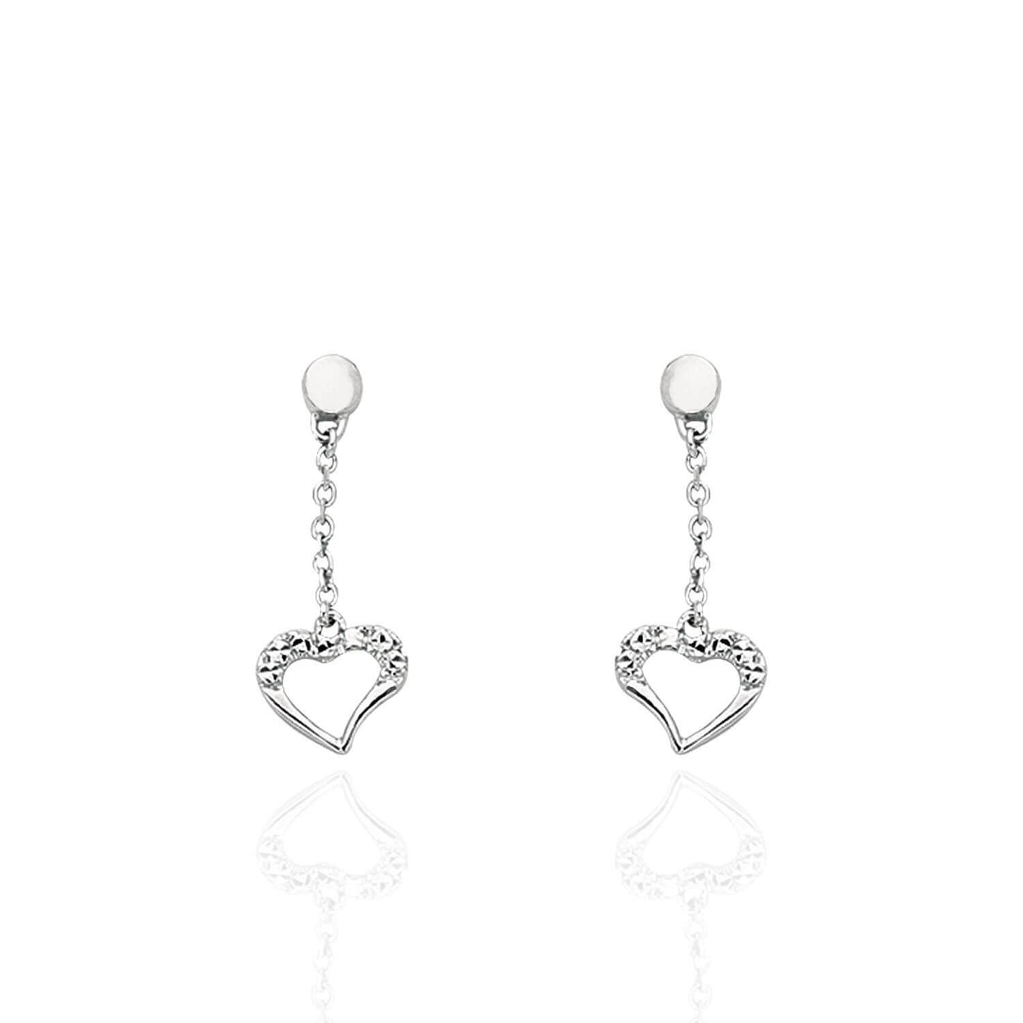 14K White Gold Shiny Cable Chain Small Drop Open Heart Earrings