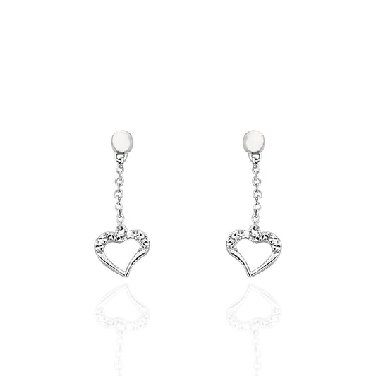 14K White Gold Shiny Cable Chain Small Drop Open Heart Earrings