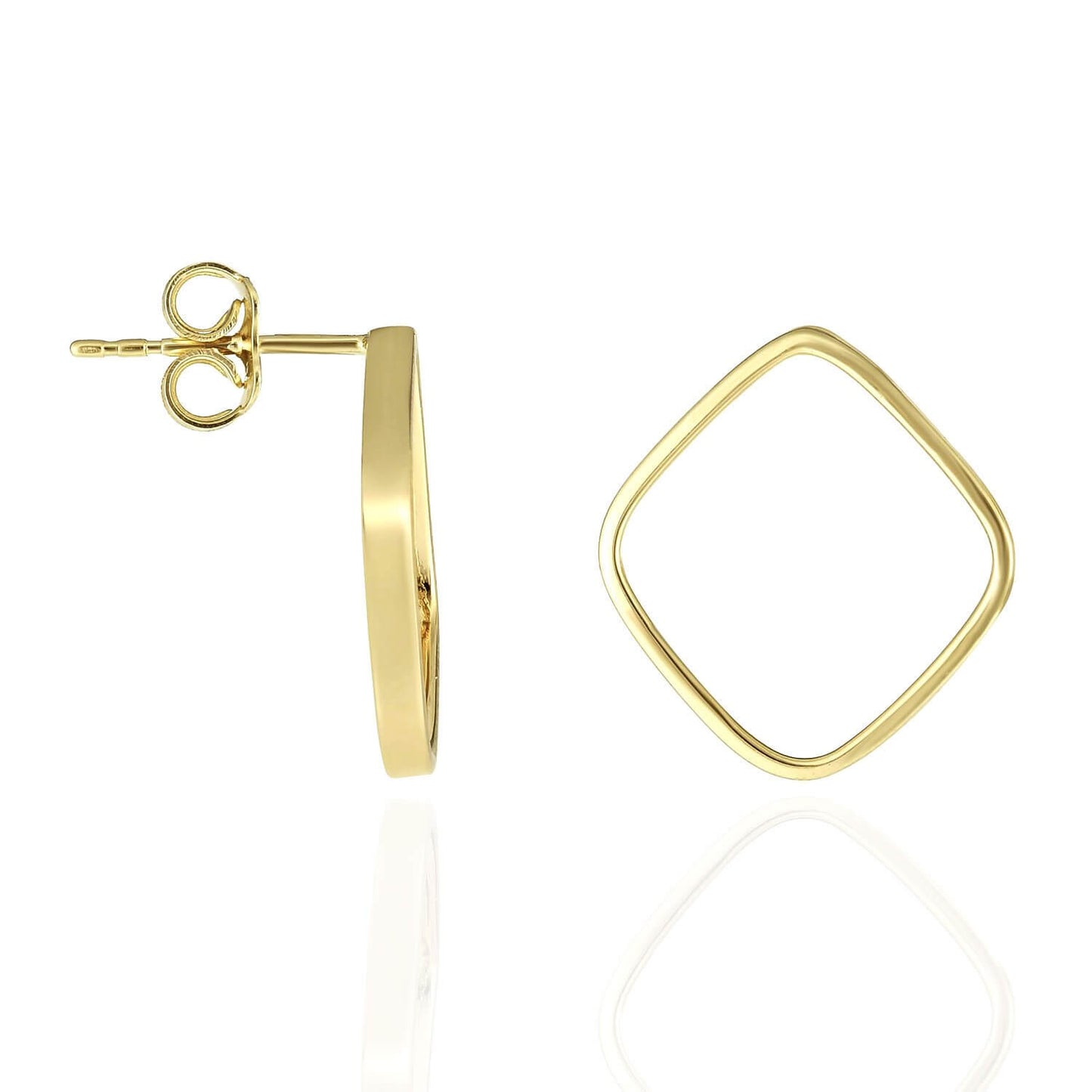14K Yellow Gold Modern Geometry Rhombus Outline Shape Push Back Post Earrings