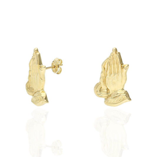 10K Gold Religious Praying Hand Push Back Stud Earrings