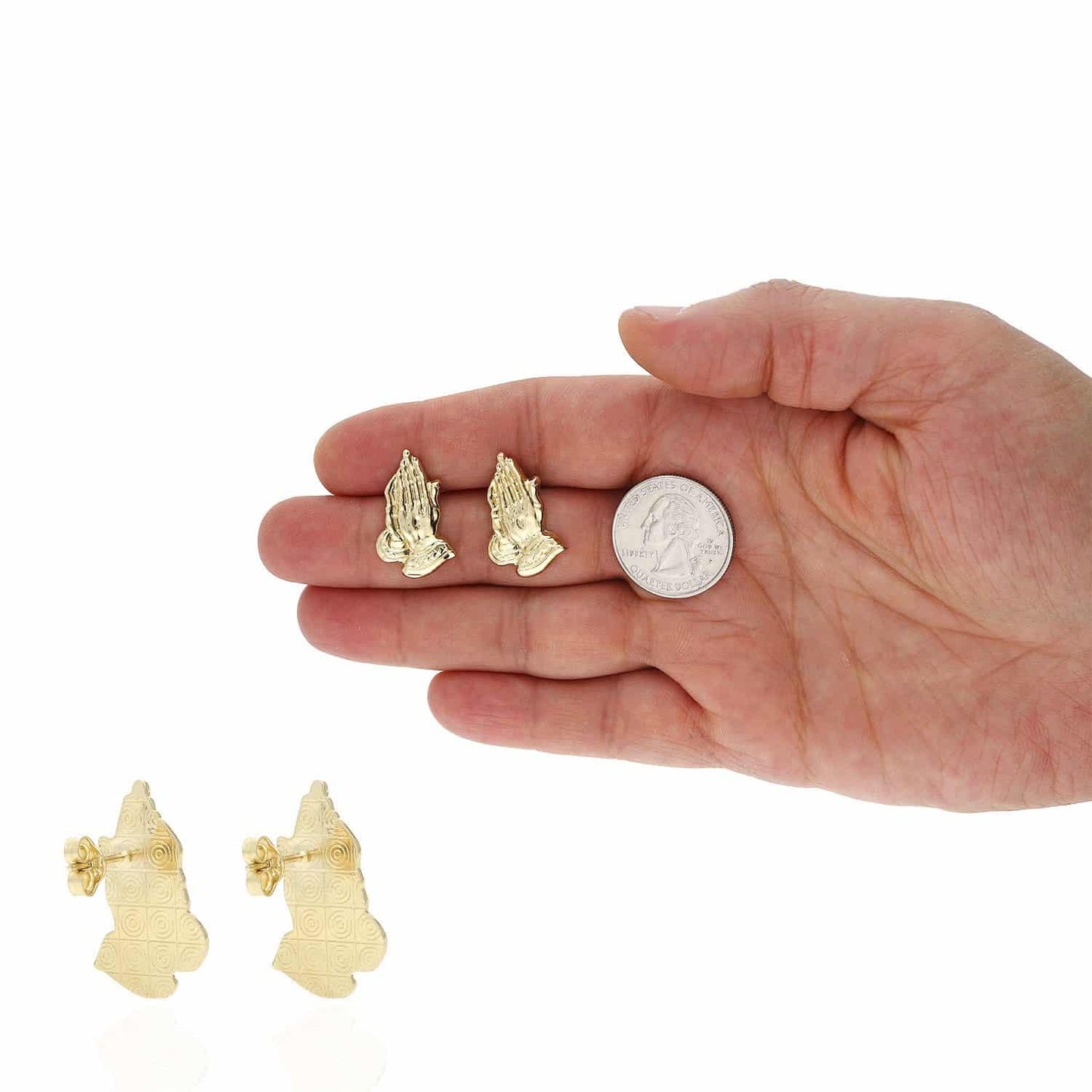 10K Gold Religious Praying Hand Push Back Stud Earrings