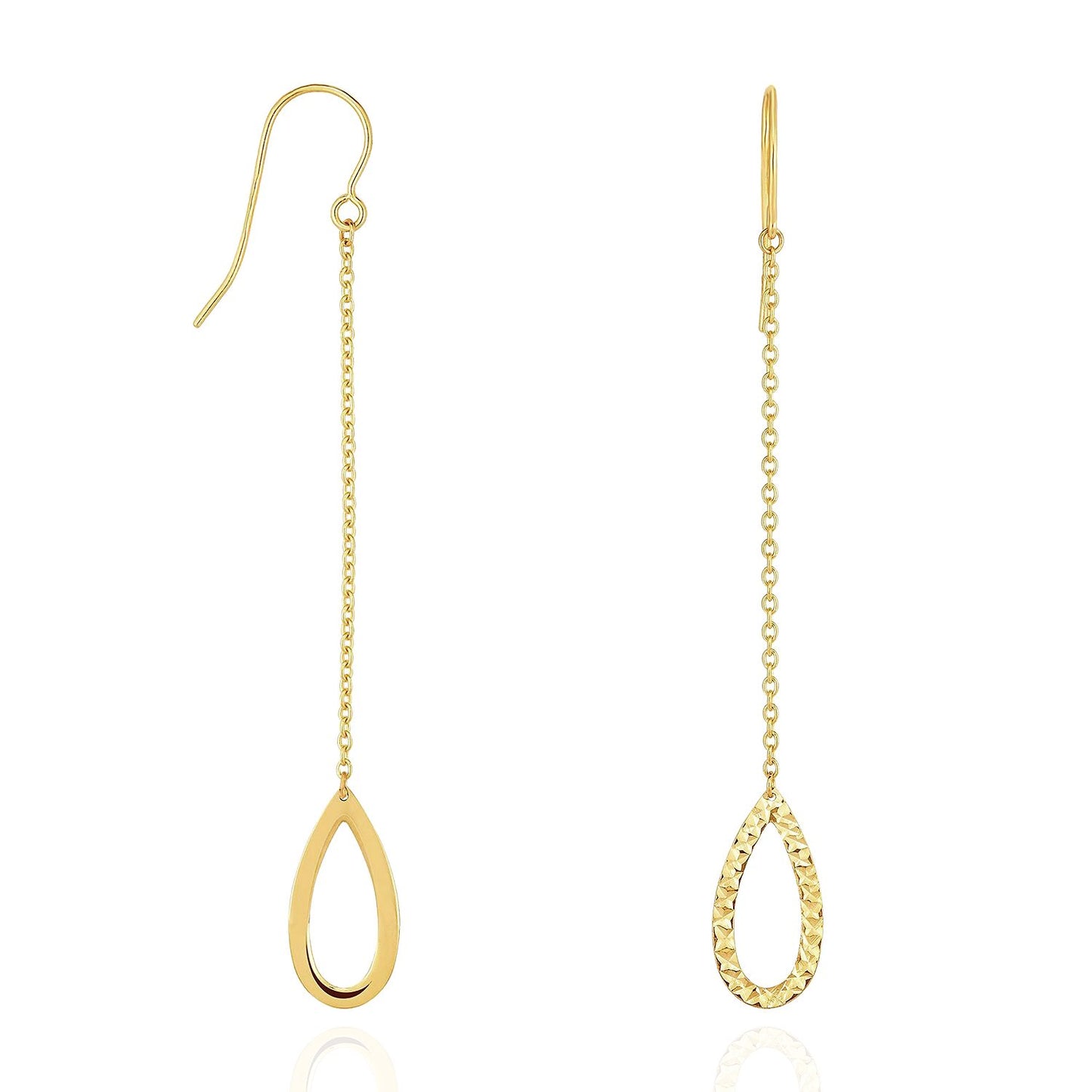14K Yellow Gold 64mm Diamond Cut Open Tear Drop Euro Wire Clasp Earrings