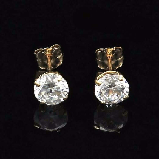 1Ct CZ Brilliant-Cut 14K Yellow Gold Push Back 5mm Stud Earrings