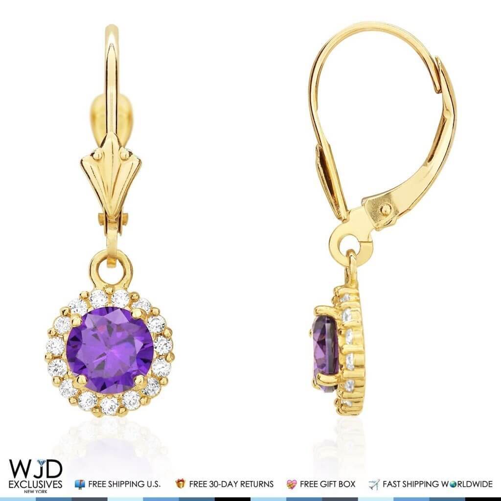 14K Yellow Gold CZ Halo Round Birthstone Earrings