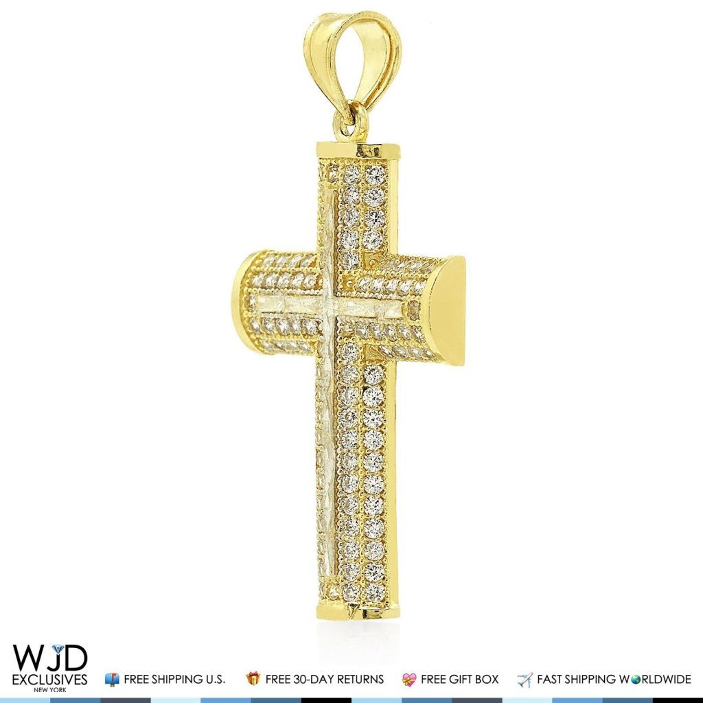 1Ct Created Diamond Two-Tone Cross Religious Charm Pendant 14k solid Yellow Gold