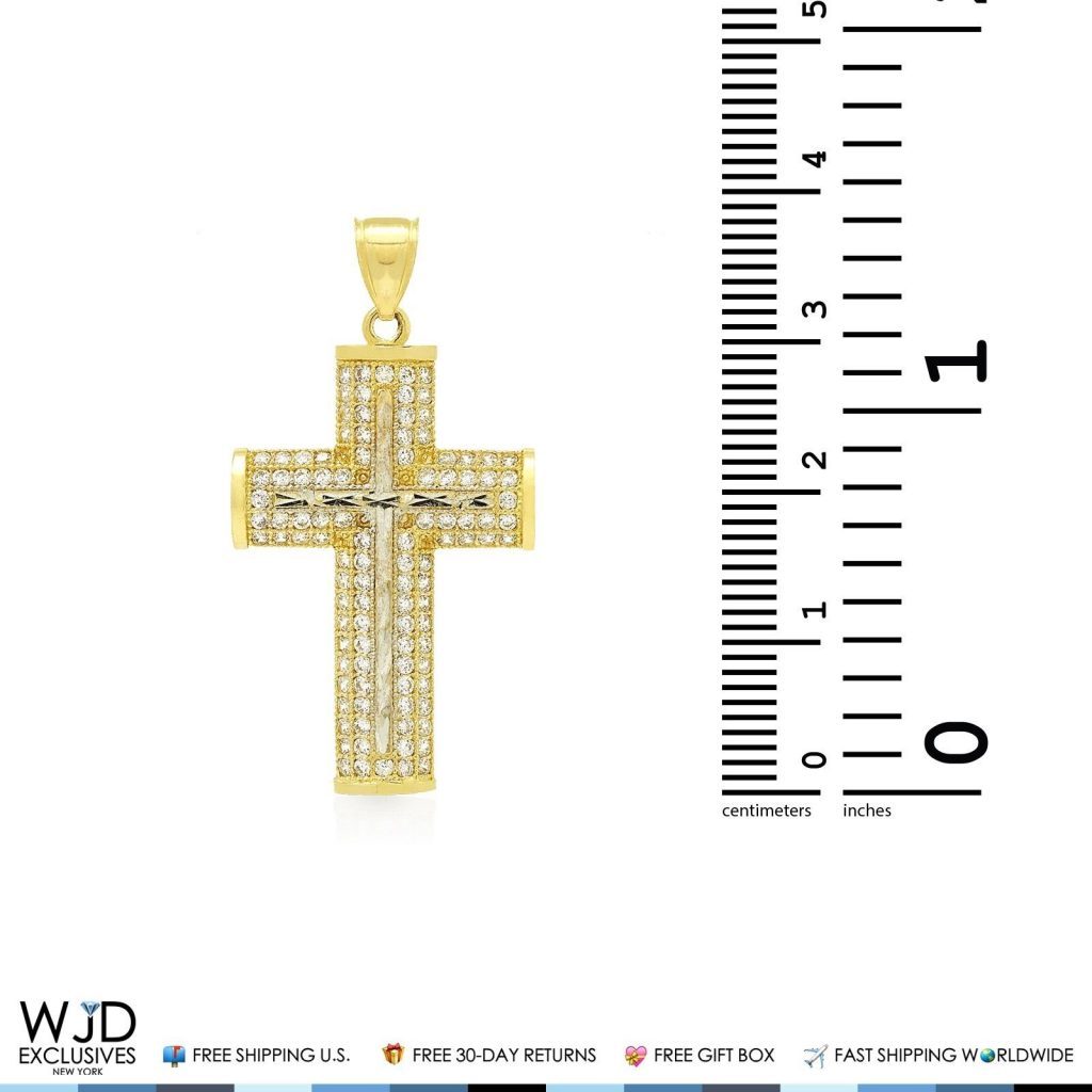 1Ct Created Diamond Two-Tone Cross Religious Charm Pendant 14k solid Yellow Gold
