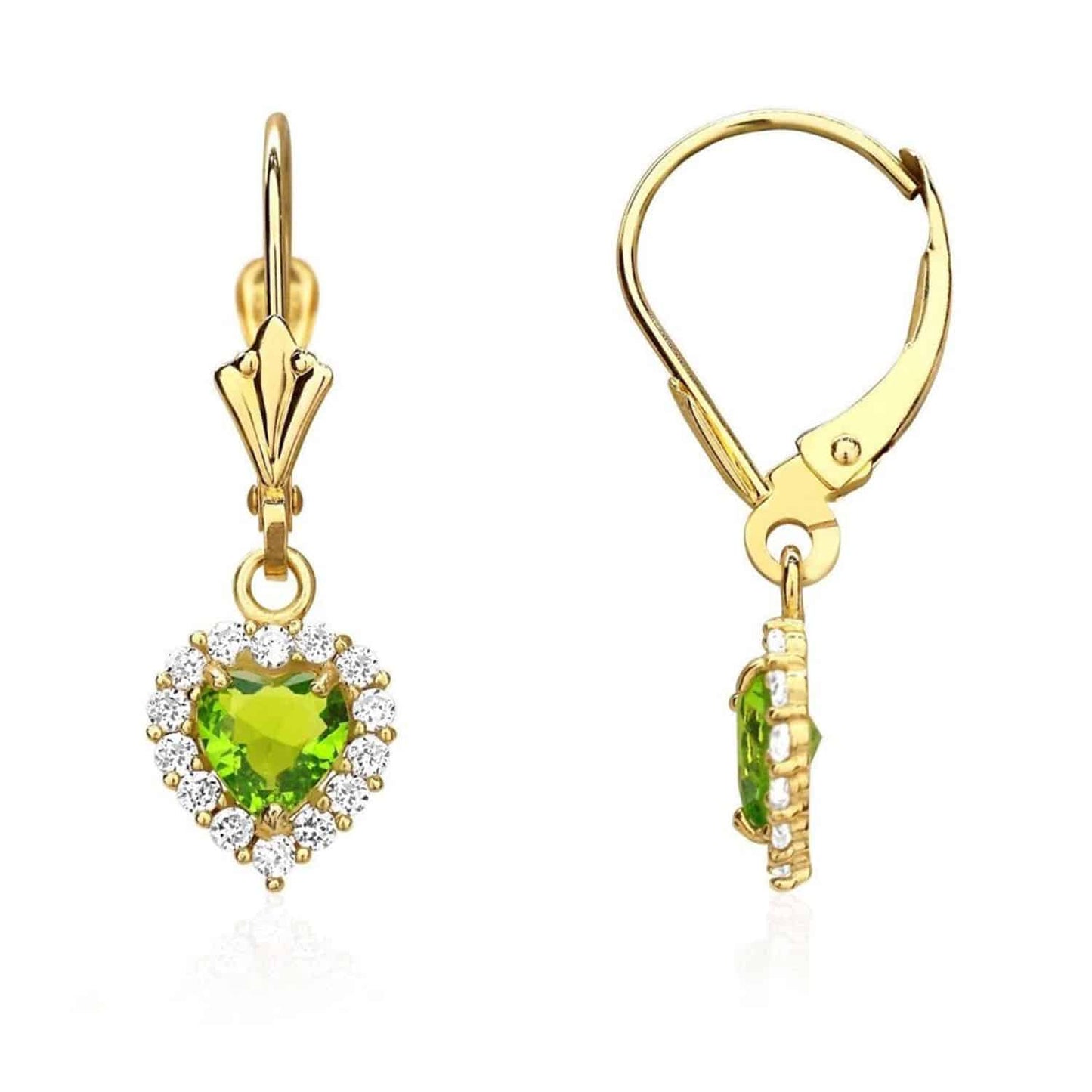 14K Yellow Gold 1Ct CZ Birthstone Heart Dangle Leverback Earrings
