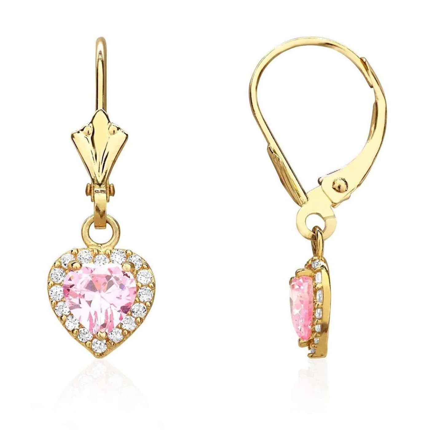 14K Yellow Gold 1Ct CZ Birthstone Heart Dangle Leverback Earrings