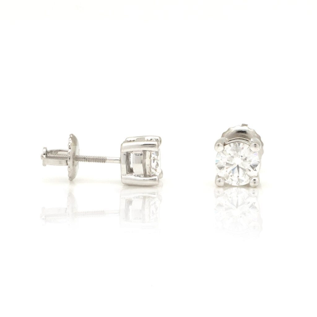 1CTW Real Diamond 14K White Gold Round-Cut Screw Back Stud Earrings 5.3mm