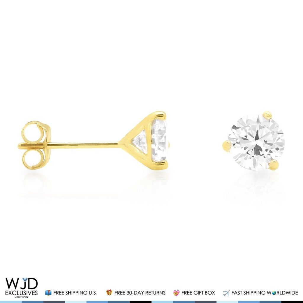 1Ct Round Created Diamond Martini Stud Earrings 14K Yellow Gold 5mm