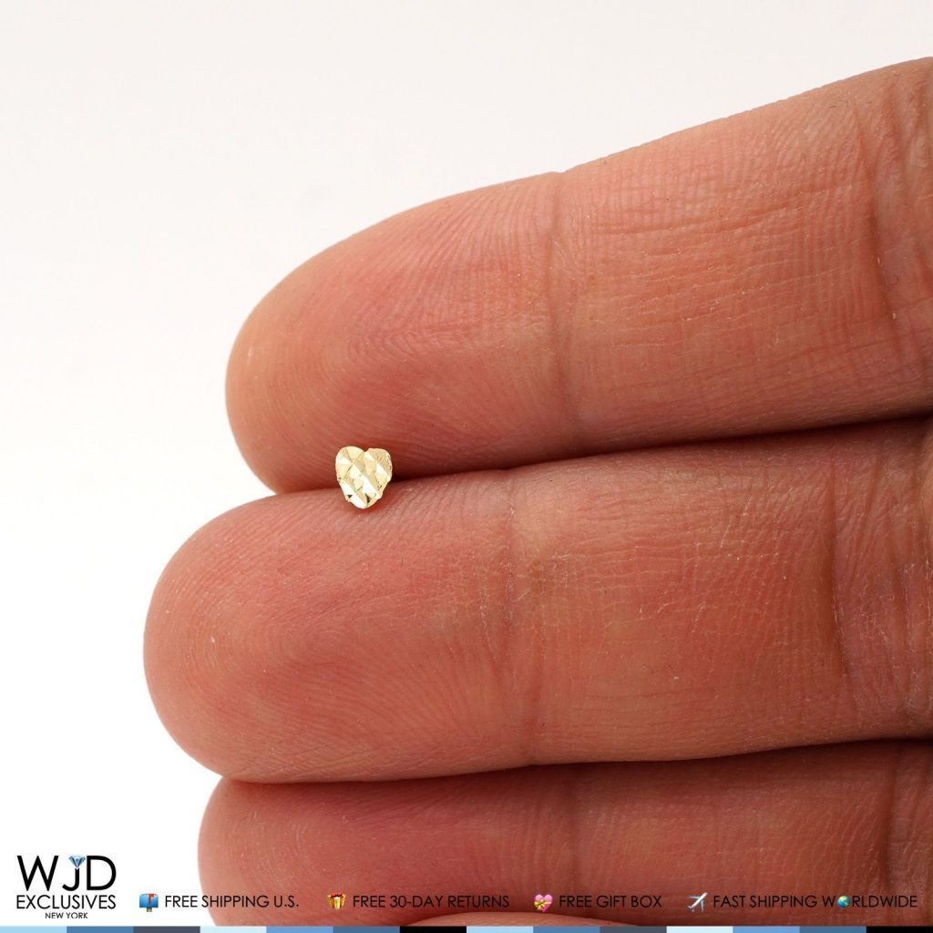 14K Real Gold Diamond-Cut Heart Stud Bone 8mm Nose Ring
