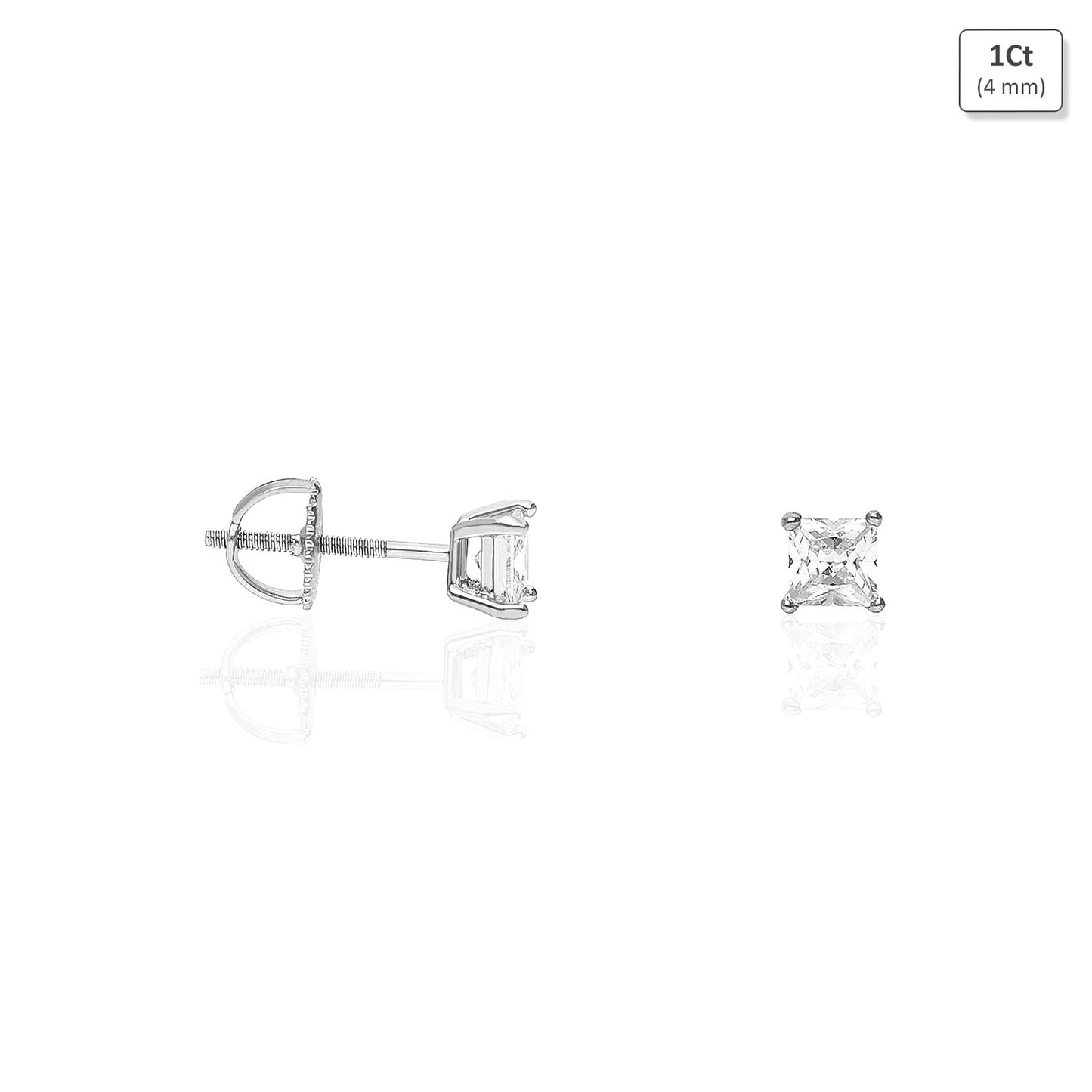 925 Sterling Silver Princess Cut CZ Solitaire Screw Back Stud Earrings 0.5CT-6CT