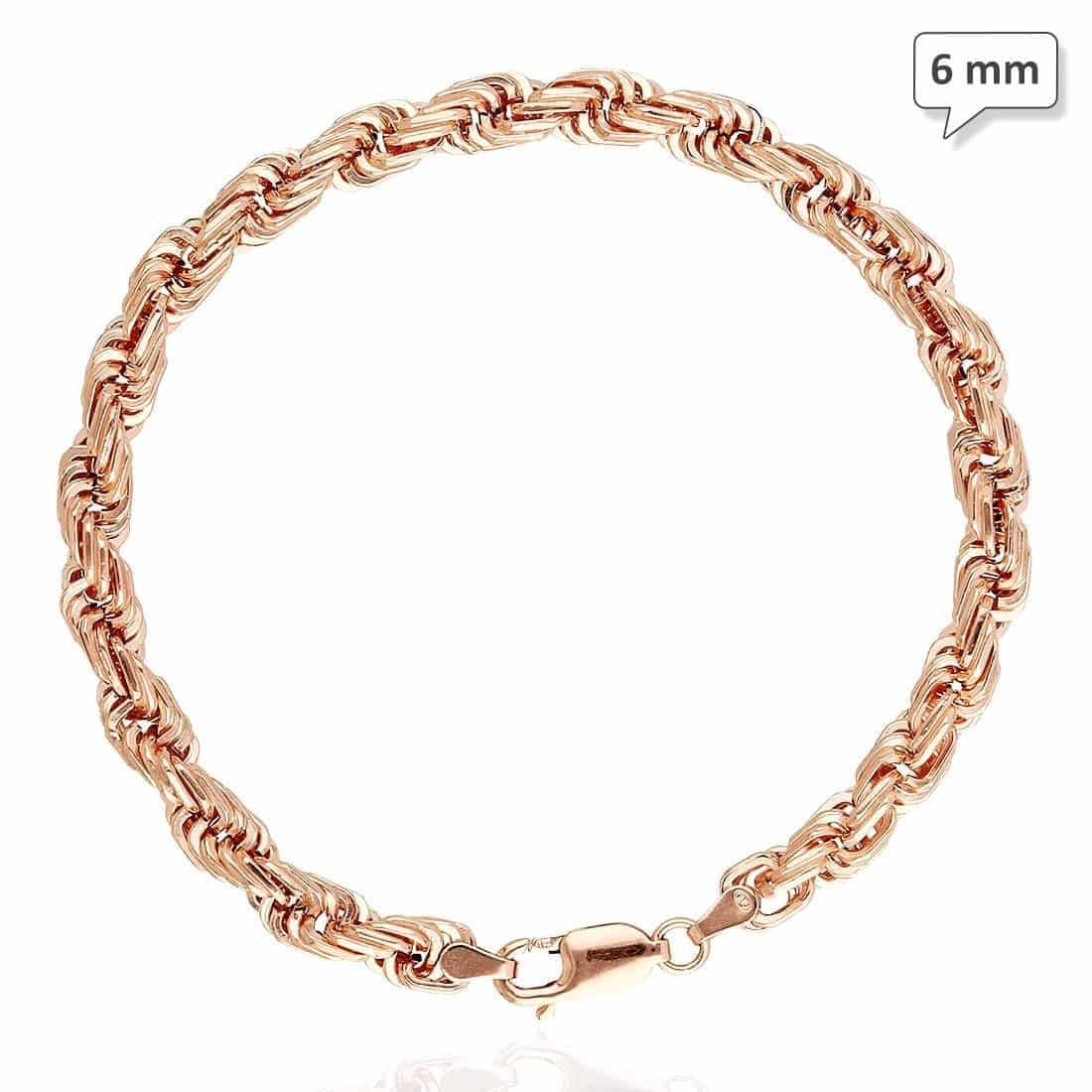10K Gold Rose Square Hollow Rope Bracelet 5-8mm, 8-9"
