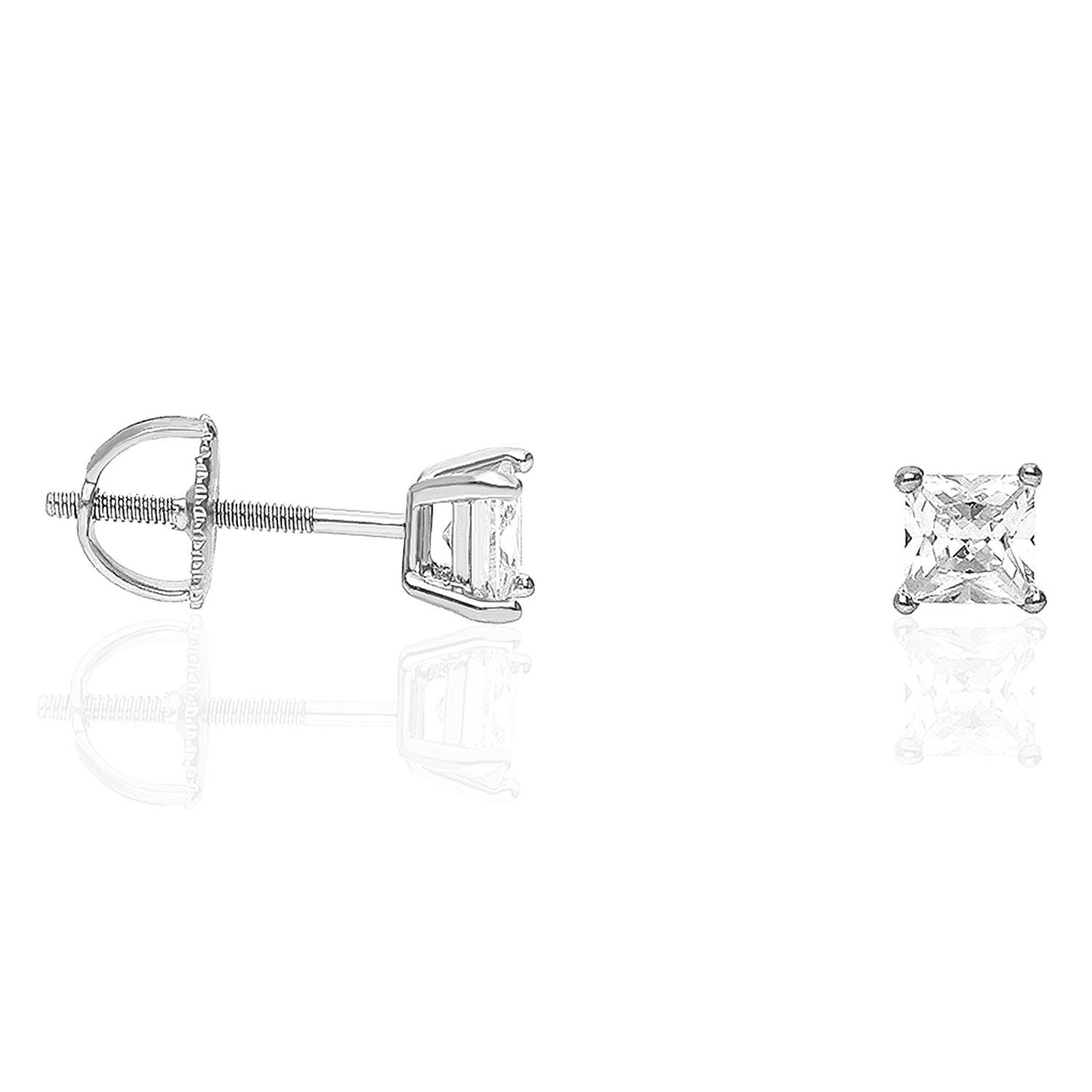 925 Sterling Silver Princess Cut CZ Solitaire Screw Back Stud Earrings 0.5CT-6CT