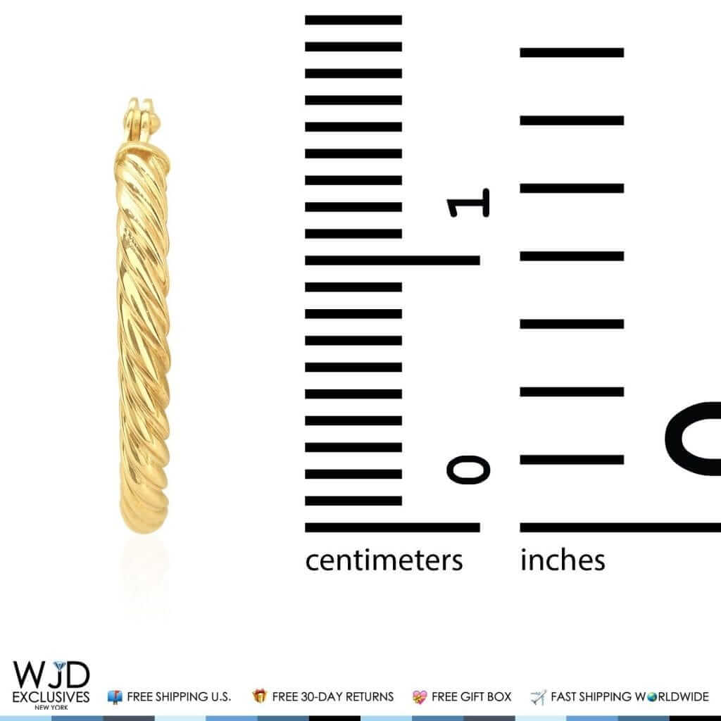Real 14K Gold 2mm Snap Closure Twisted Rope Style Hoop Earrings