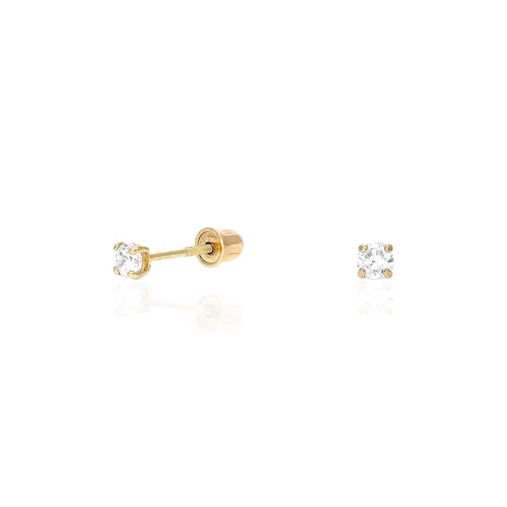 Real 14K Gold CZ Stud Screw Back Earrings 0.10Ct-4Ct