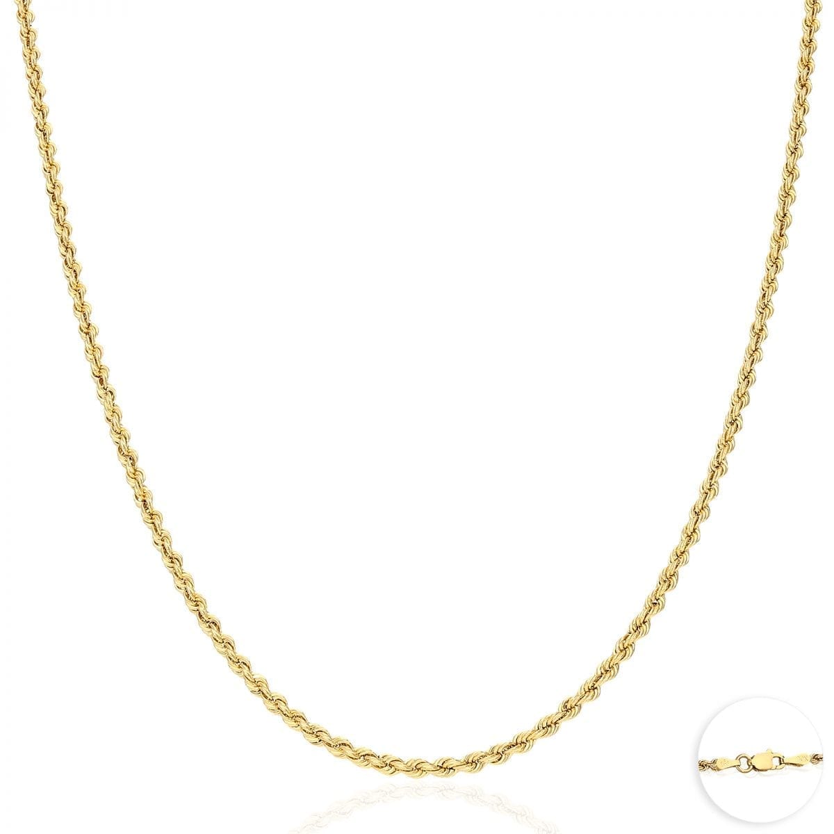 Real 10K Gold 1.8mm-9mm Hollow Rope Chain Necklace 16"-30" with Lobster Clasp