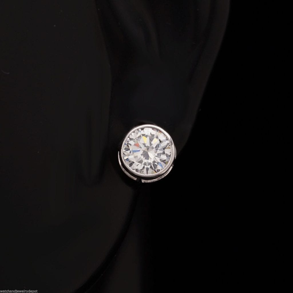 2CTW CZ 14k White Gold Bezel Round Screw Back Stud Earrings 6mm