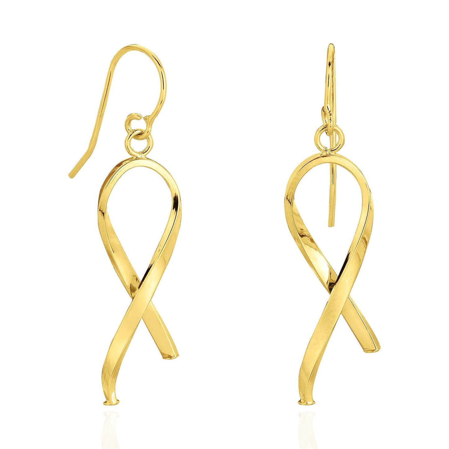 14K Yellow Gold Shiny Ribbon Like Freeform Drop Earrings 1.5"
