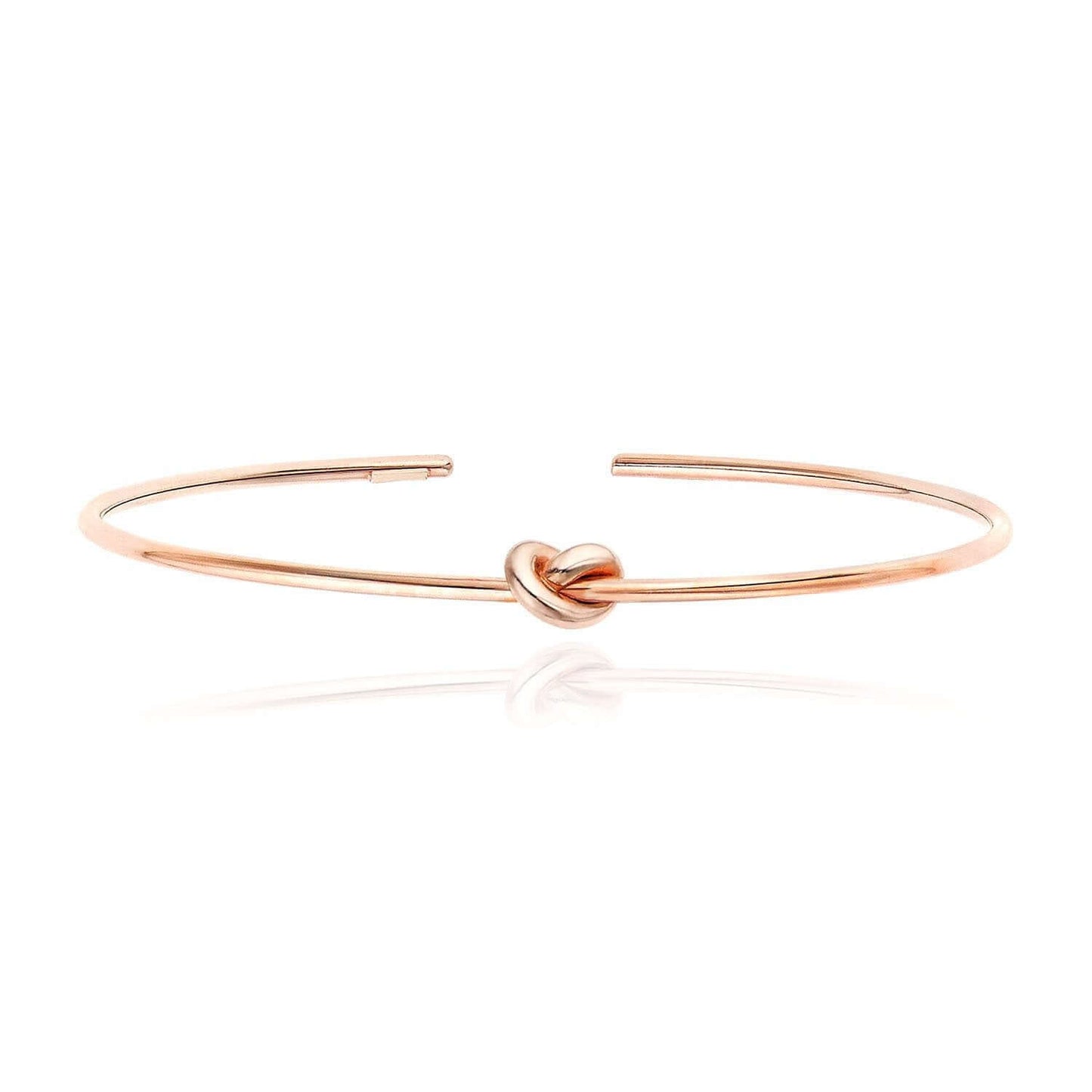 14K Yellow Gold White Rose 5.5mm Love Knot Cuff Bangle 6.5"