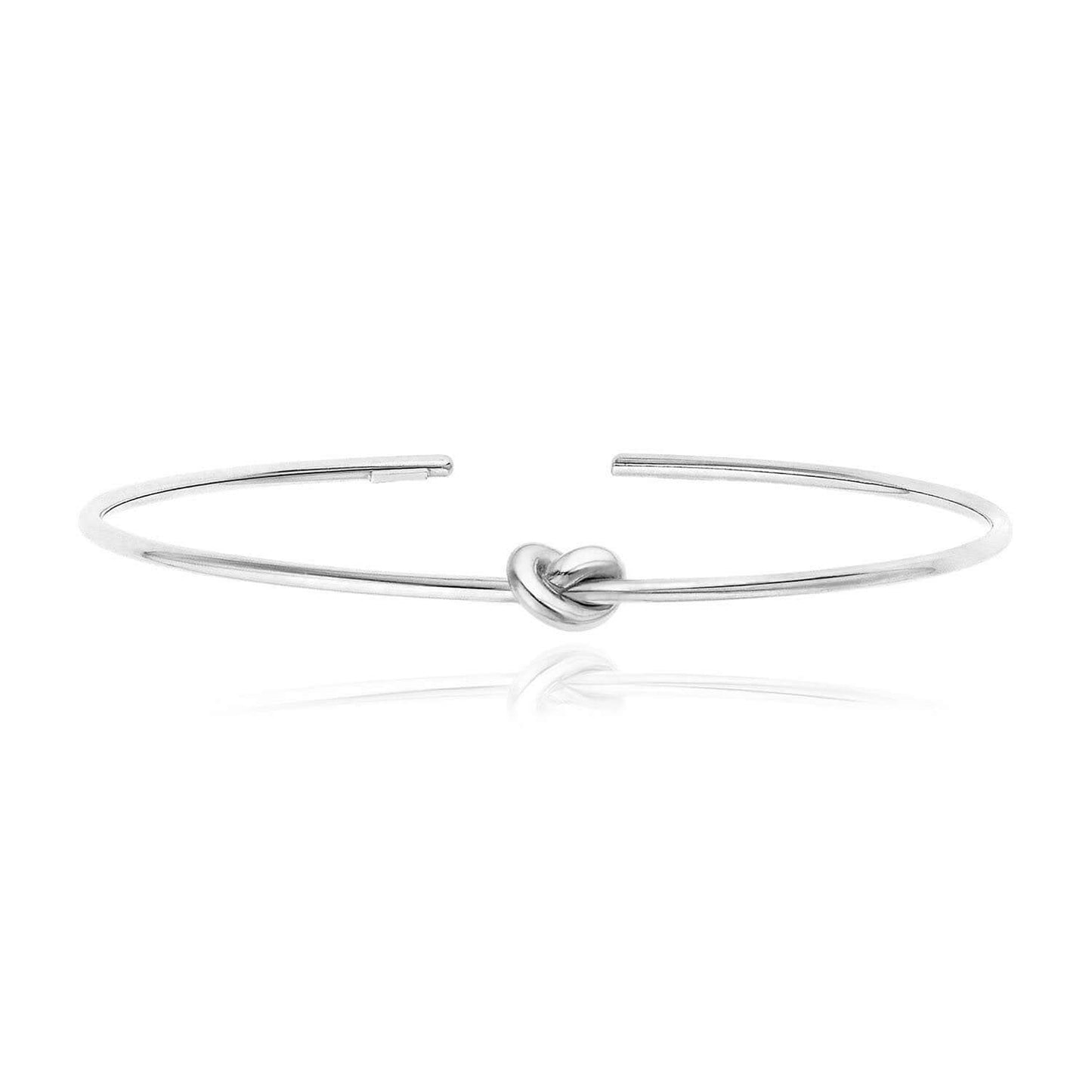 14K Yellow Gold White Rose 5.5mm Love Knot Cuff Bangle 6.5"