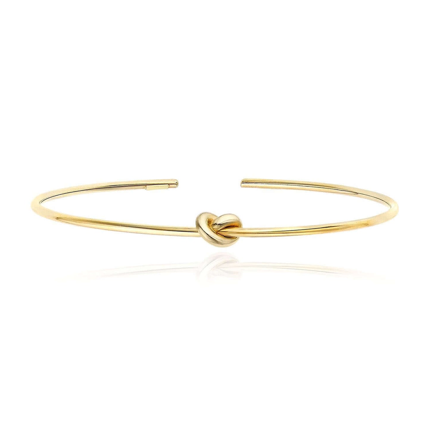 14K Yellow Gold White Rose 5.5mm Love Knot Cuff Bangle 6.5"