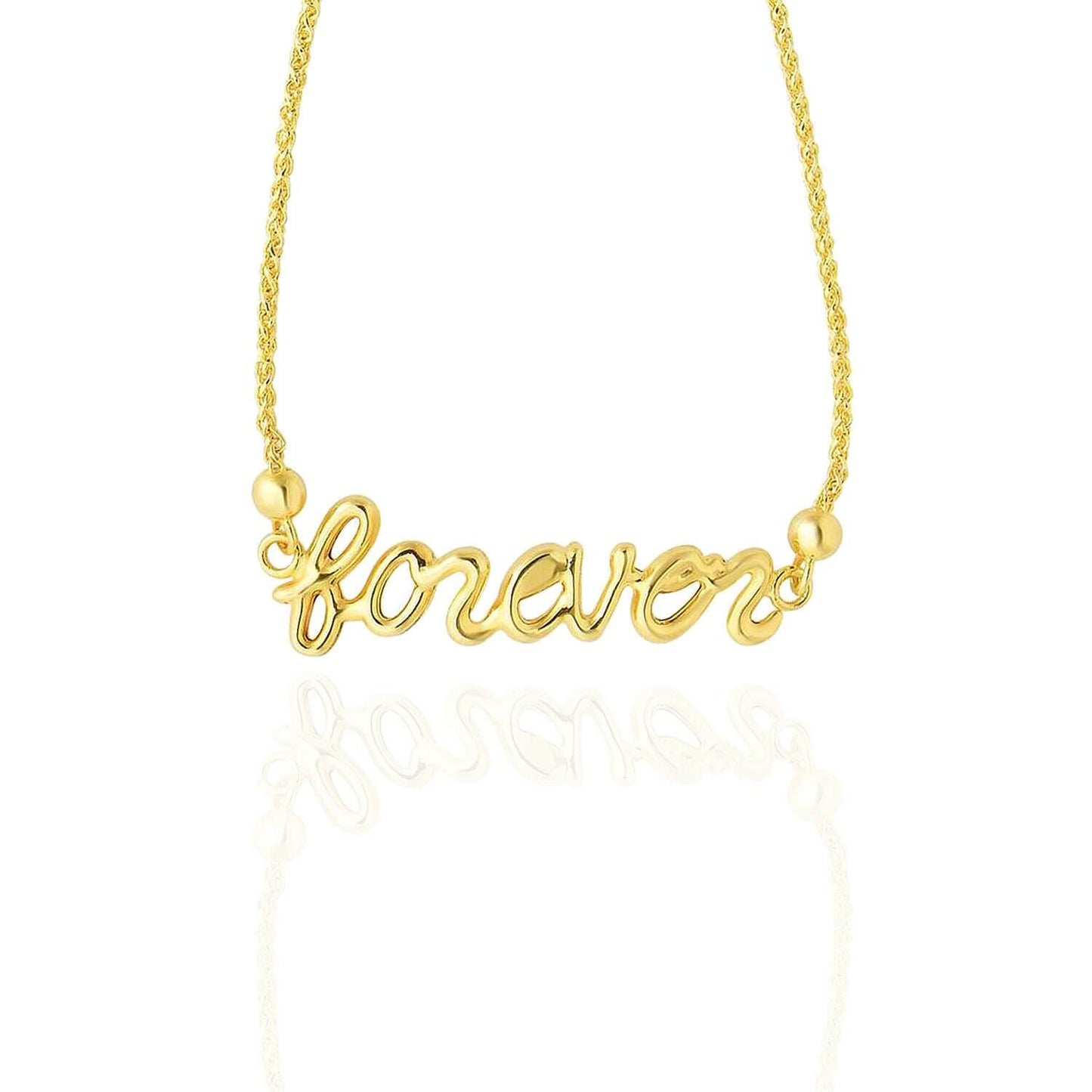 14K Yellow Gold Wheat "Forever" Script Bolo Bracelet (Solid Links) 7"-9.25" Adjustable