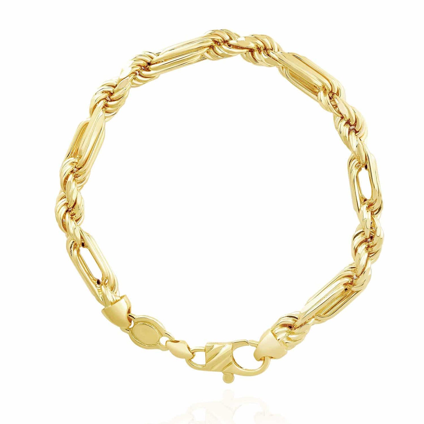Solid 14K Gold Yellow 6.5mm Milano Figaro Rope Bracelet 8.5"- 8.75"