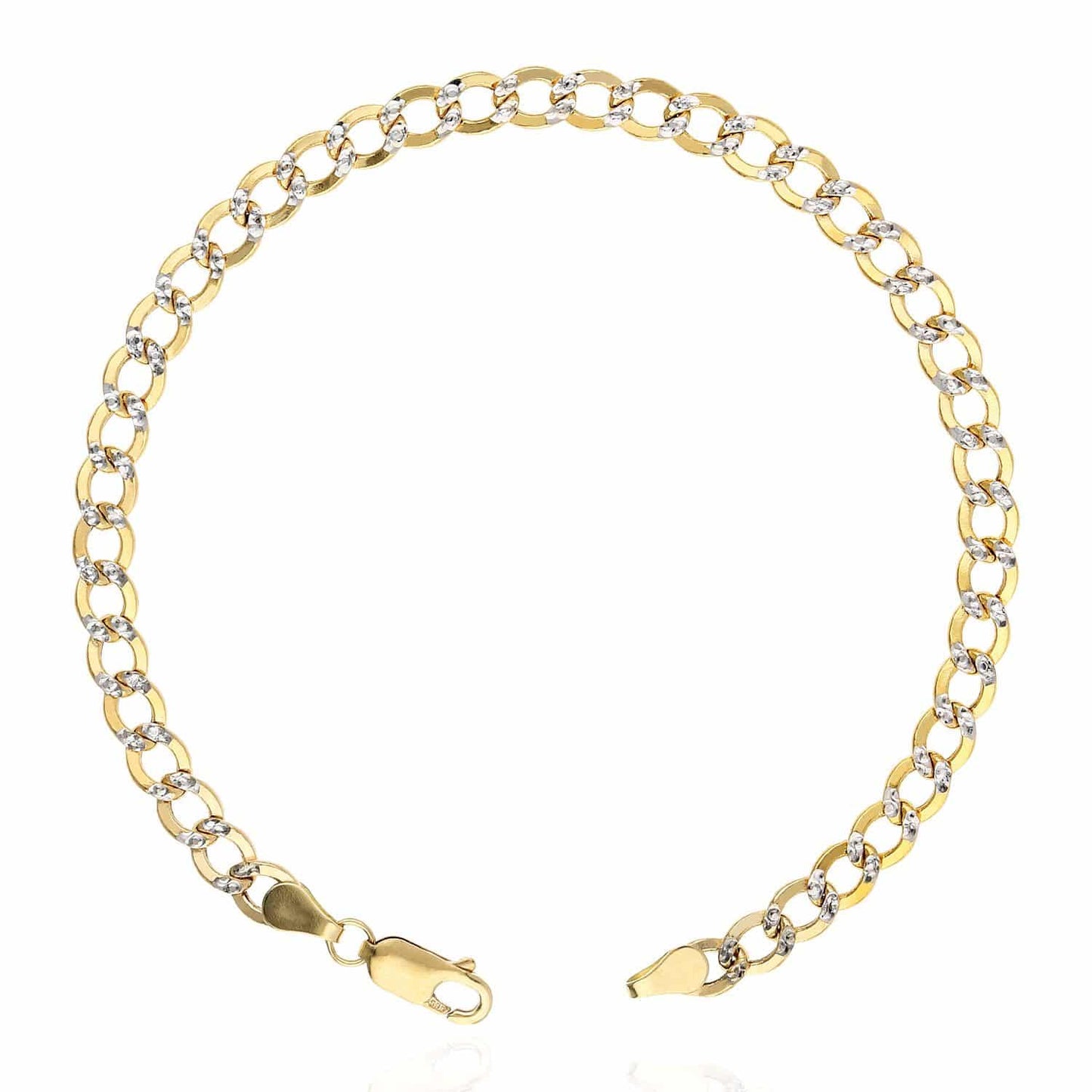 14K Yellow Gold White Pave Diamond-Cut 4.8mm Cuban Bracelet 7" 8"
