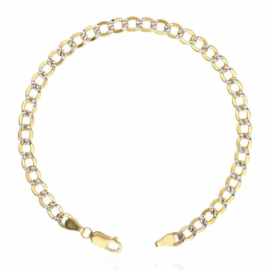 14K Yellow Gold White Pave Diamond-Cut 4.8mm Cuban Bracelet (Hollow) 7" 8"