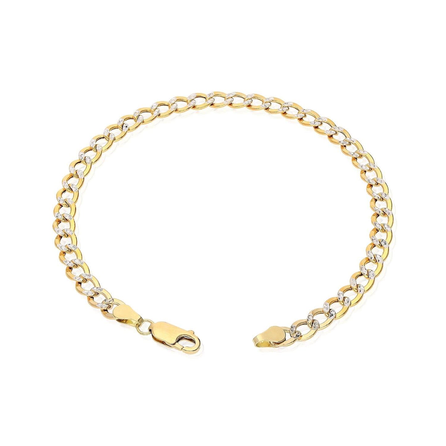 14K Yellow Gold White Pave Diamond-Cut 4.8mm Cuban Bracelet 7" 8"