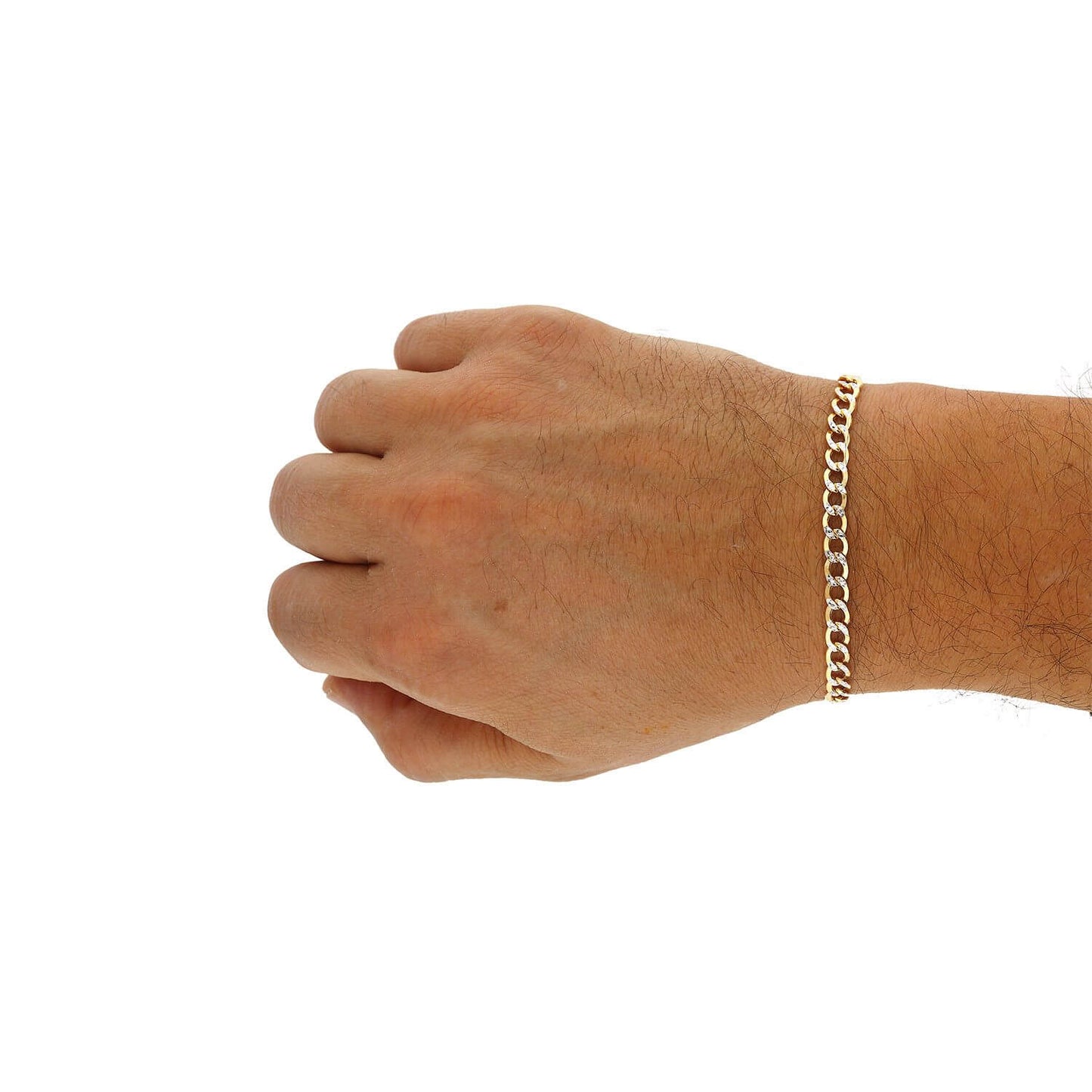 14K Yellow Gold White Pave Diamond-Cut 4.8mm Cuban Bracelet 7" 8"