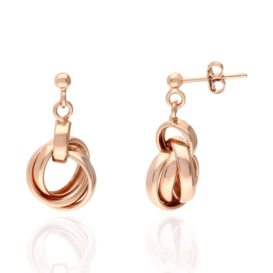 Rose Gold Over Sterling Silver Drop Love Knot Push Back Stud Earrings