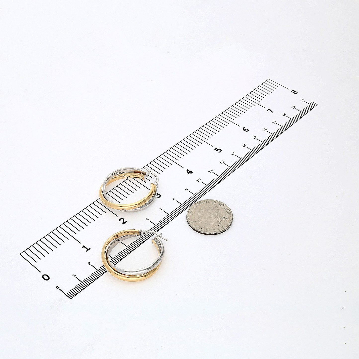14K Yellow White Gold Two Tone Over Sterling Silver Double Hoop Earrings 29mm