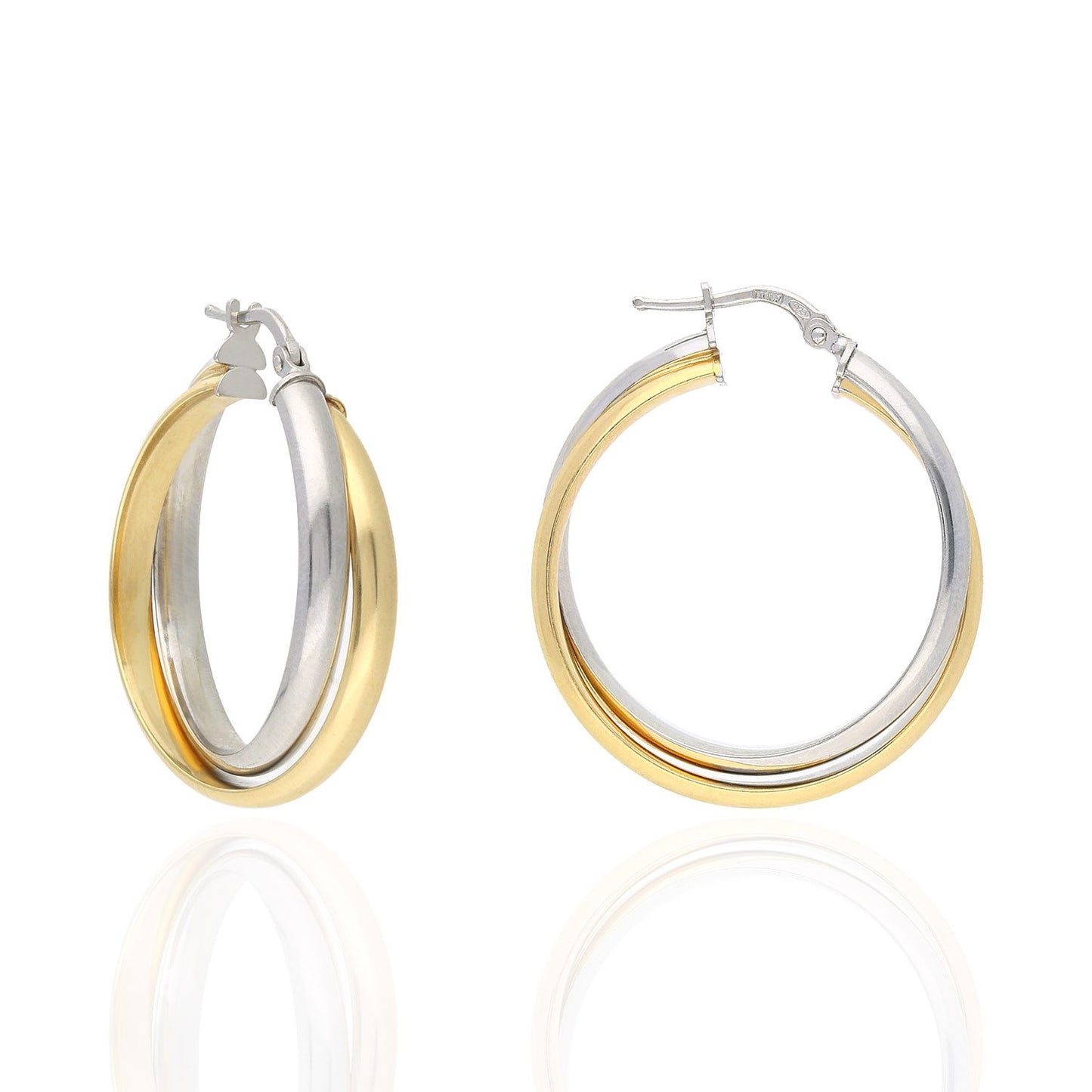 14K Yellow White Gold Two Tone Over Sterling Silver Double Hoop Earrings 29mm
