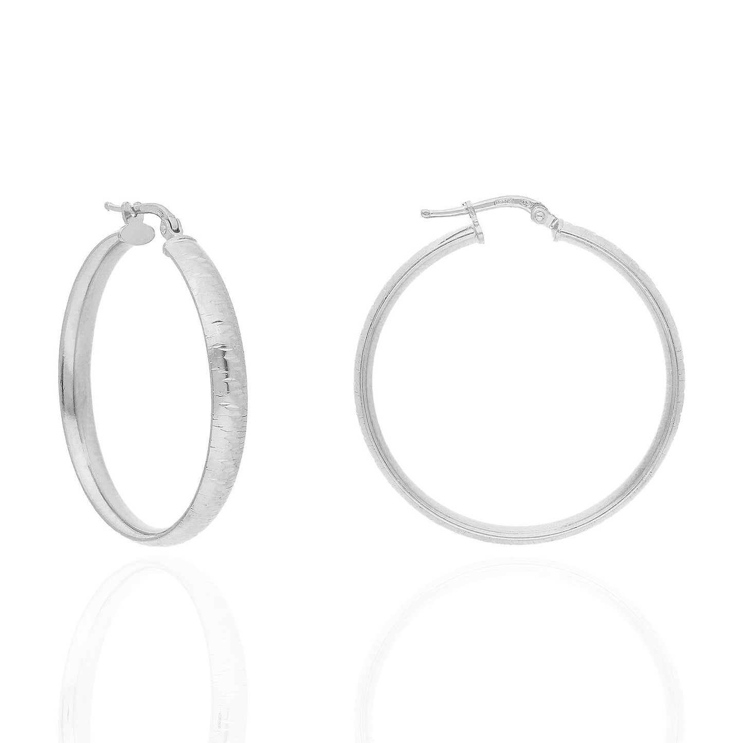 Yellow White Gold Over Sterling Silver Textured Half Tube Round Hoop Earrings