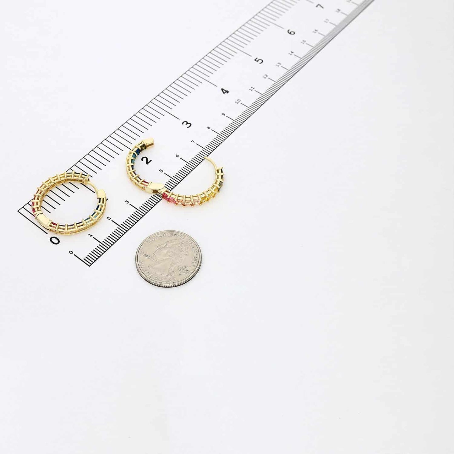 Yellow Gold Over 925 Silver Princess Cut Rainbow Colorful Hoop Earrings 28mm